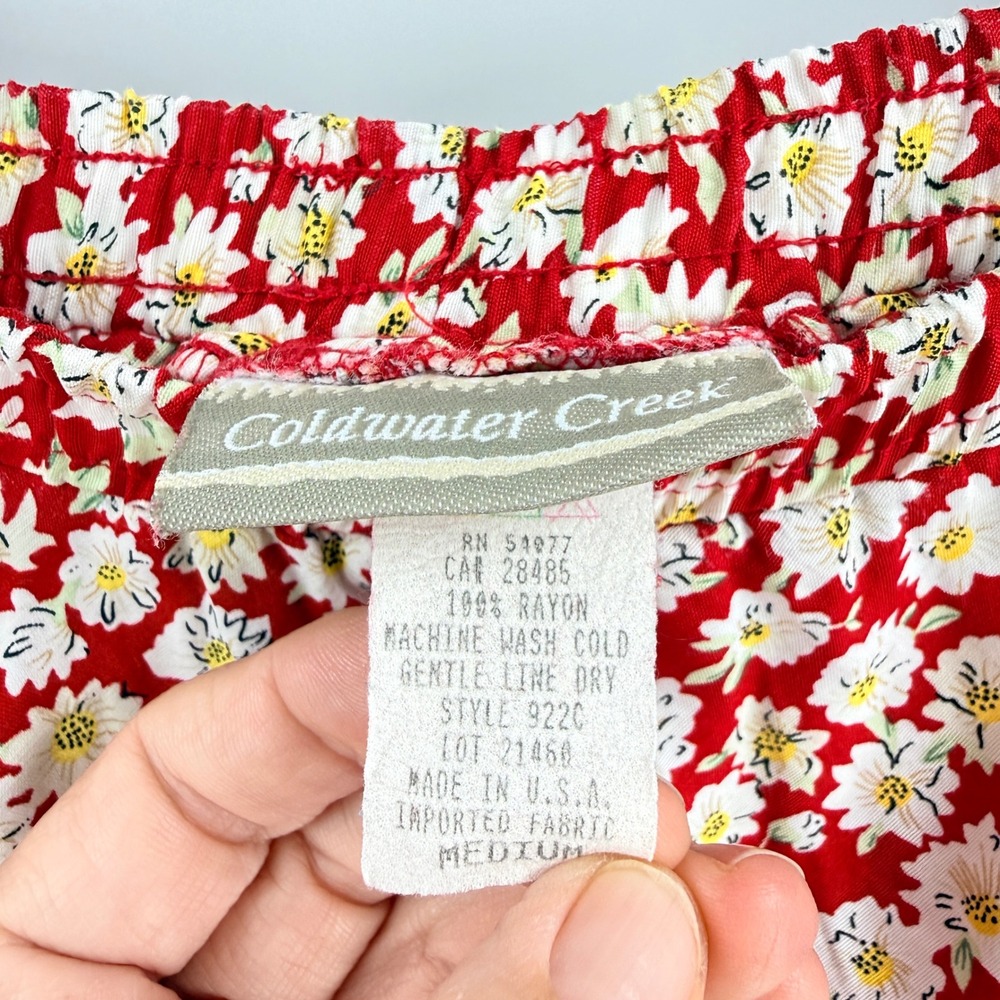 Vintage Coldwater Creek Midi Skirt Red Medium Floral Rayon Made USA Cottagecore - Picture 3 of 5